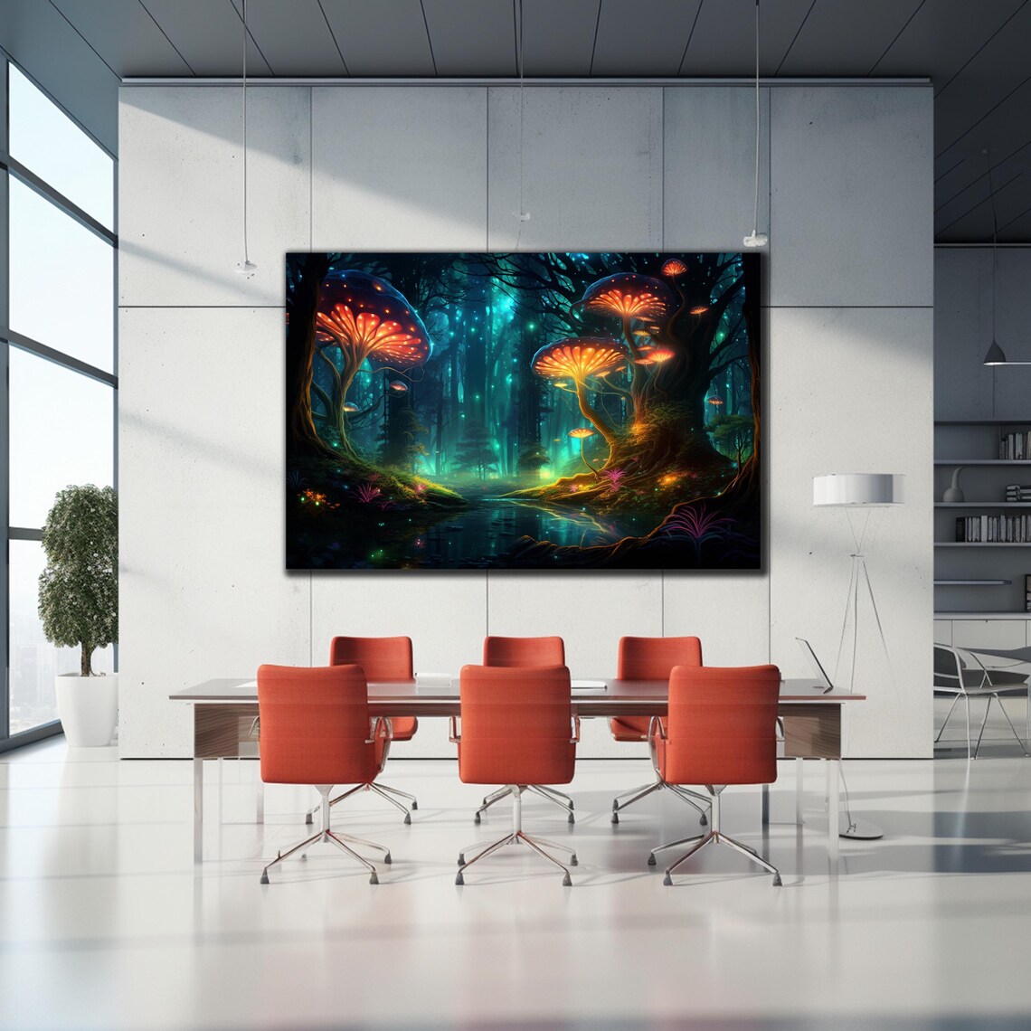Tempered Glass Wall Art Fireflies Illuminate Forest Fantasy Neon Wall Decor Optical Illusion Artwork Psychedelic Glowing Forest Glass Art - Image 2