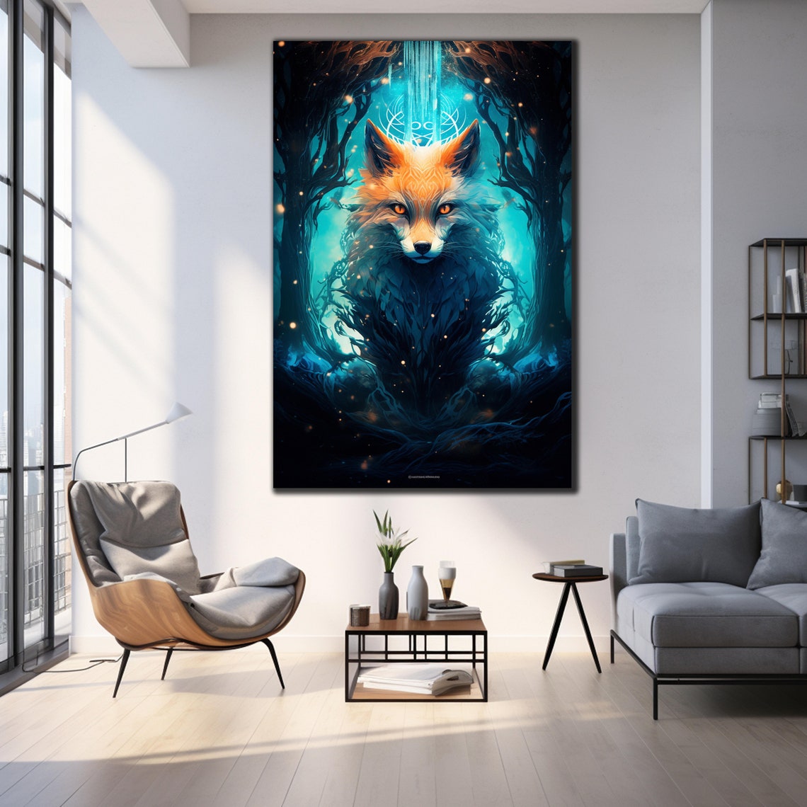 Enchanted Fox Portrait Teal Forest Fantasy Spirit Animal Wall Poster - Image 3