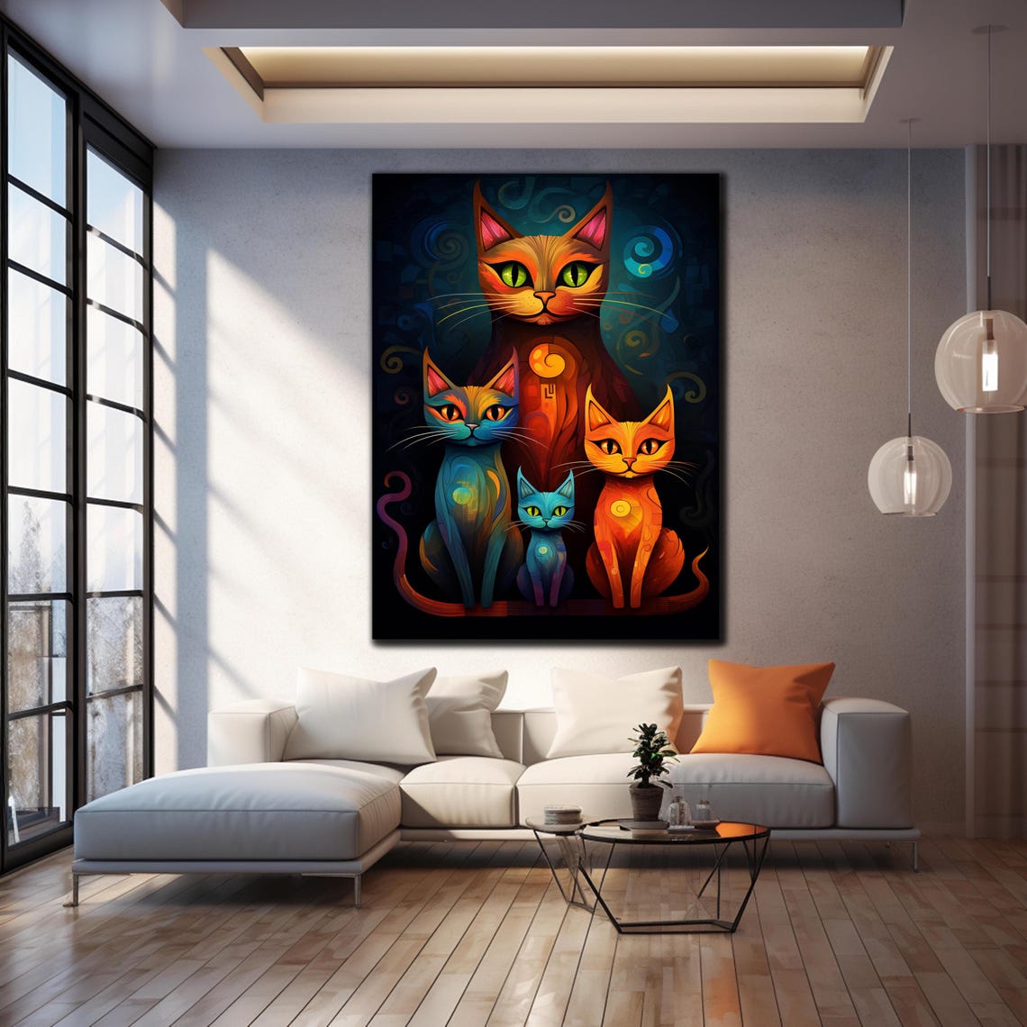 Four Colorful Stylized Cats Vibrant Family Portrait Cat Lover Poster - Image 4