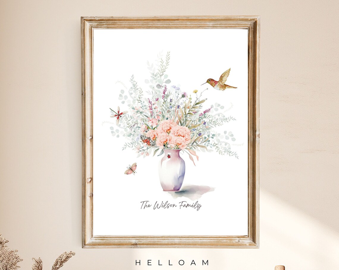 Birth Flower Family Bouquet Personalized Watercolor Art Print