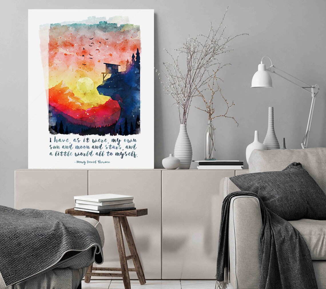 Henry David Thoreau Little World All To Myself Sunset Watercolor Poster - Image 3