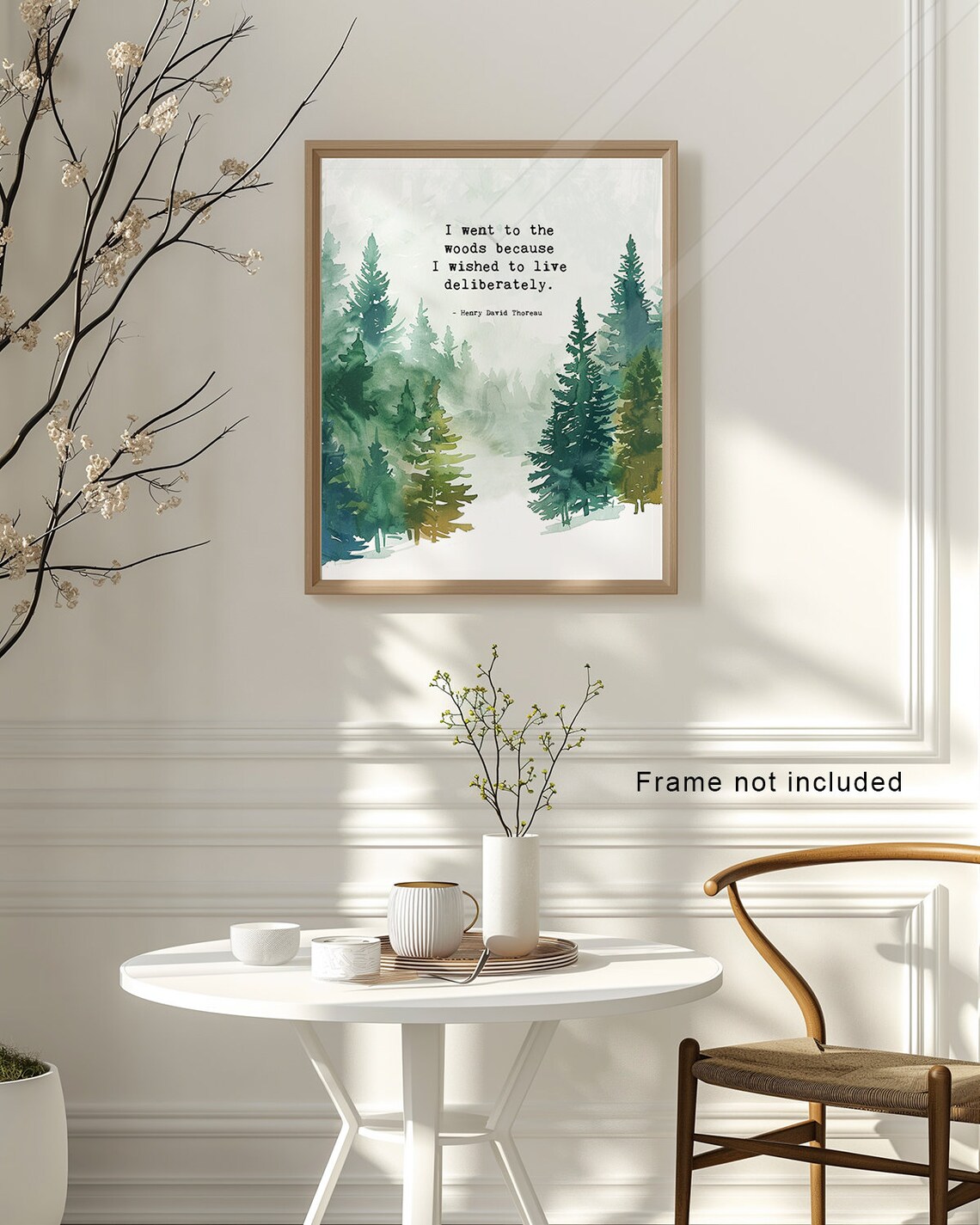 Henry David Thoreau Went To The Woods Quote Print Misty Pine Forest Watercolor Decor - Image 2