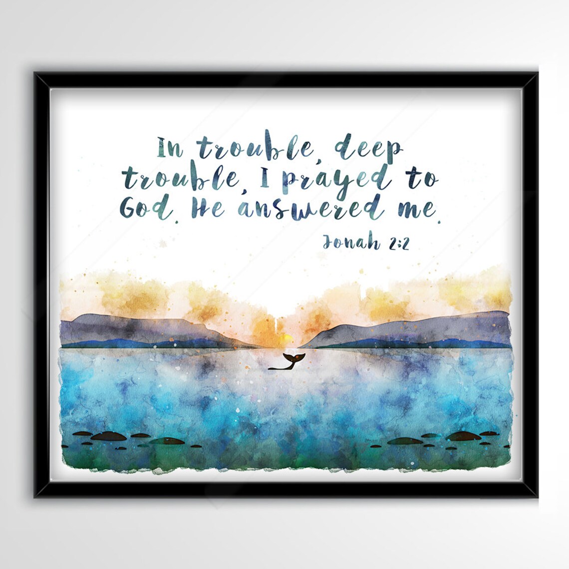 Jonah 2:2 Scripture, Whale Tail Nautical Art Print