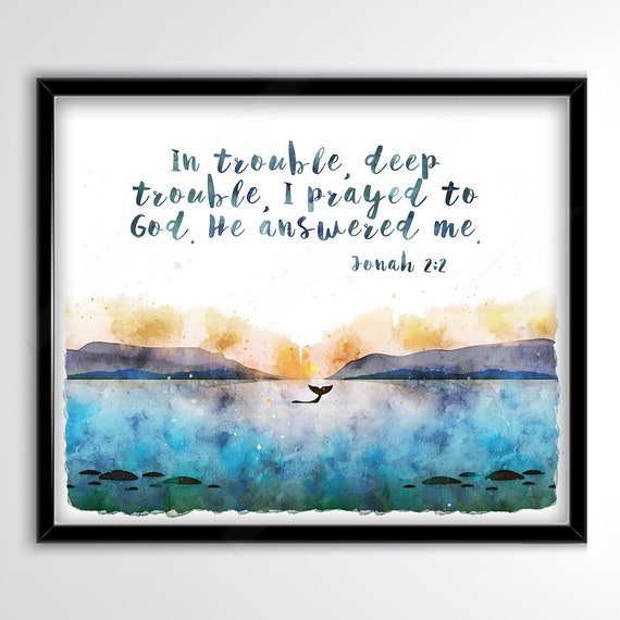 Jonah 2:2 Scripture, Whale Tail Nautical Art Print