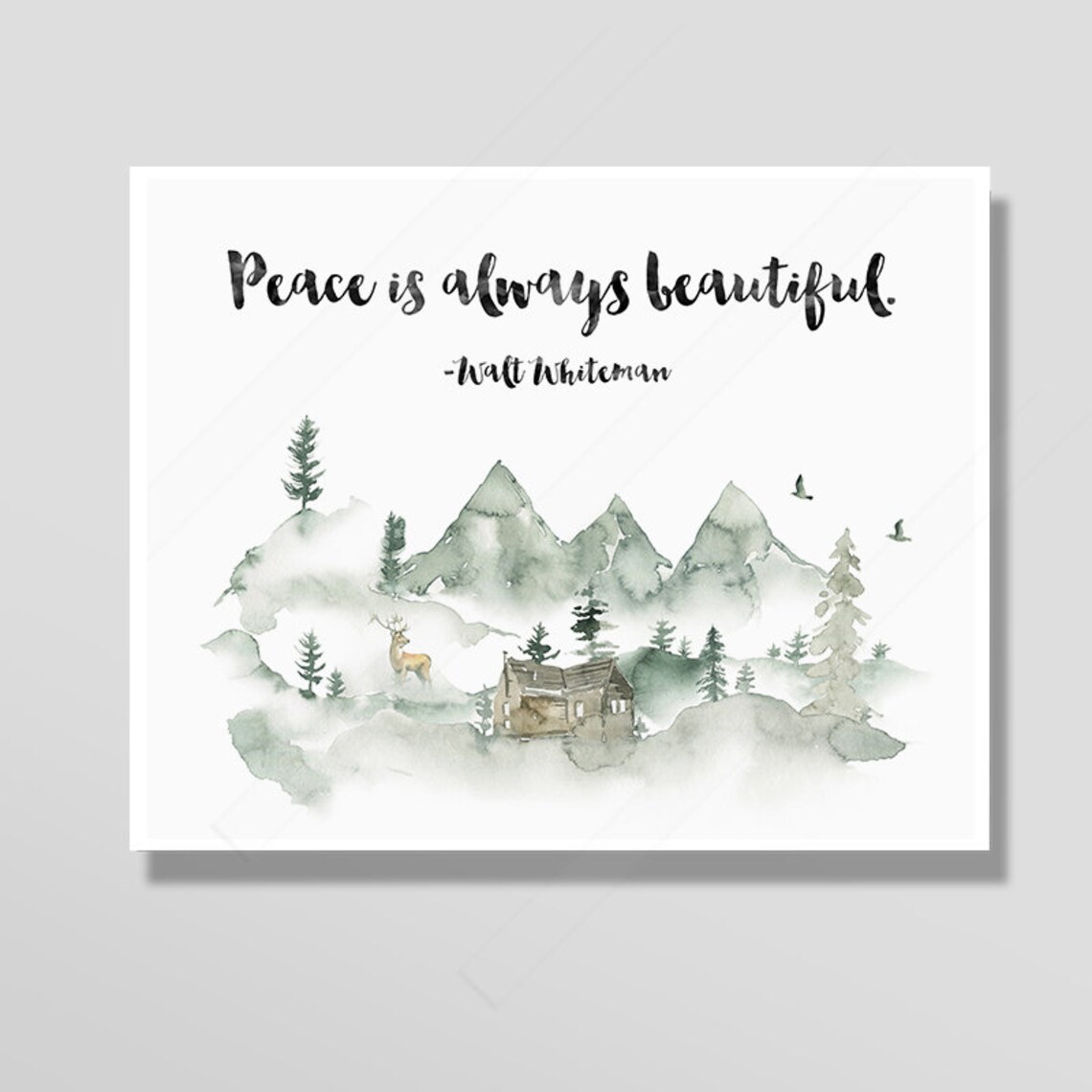 Walt Whitman Peace Is Always Beautiful Watercolor Mountain Cabin Poster - Image 3
