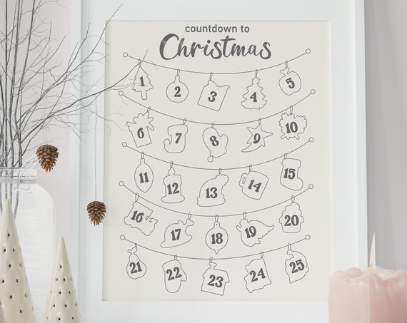 Christmas Countdown Calendar Days Of Christmas Countdown Decor Funny Christmas Art Christmas Decoration Holiday Wall Art Print
