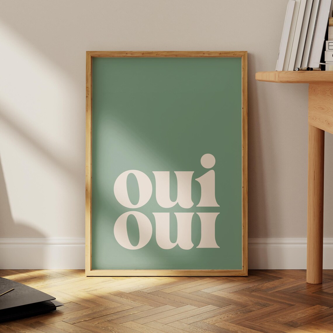 Oui Oui Sage Green Oversized Retro French Quote Bathroom Art Print