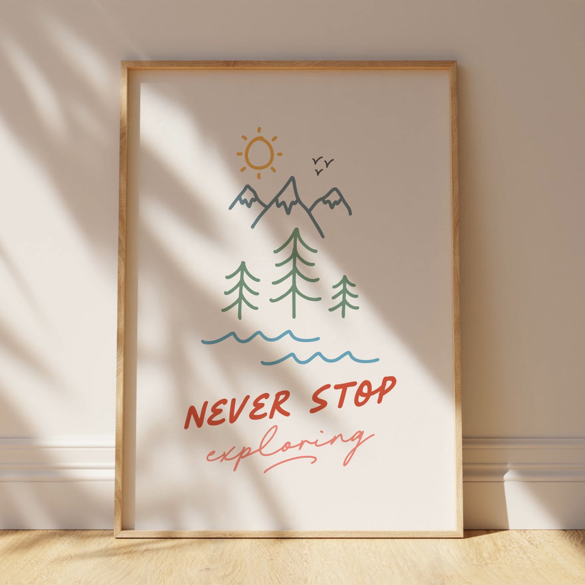 Never Stop Exploring Colourful Line Art Adventure Quote Poster - Image 4