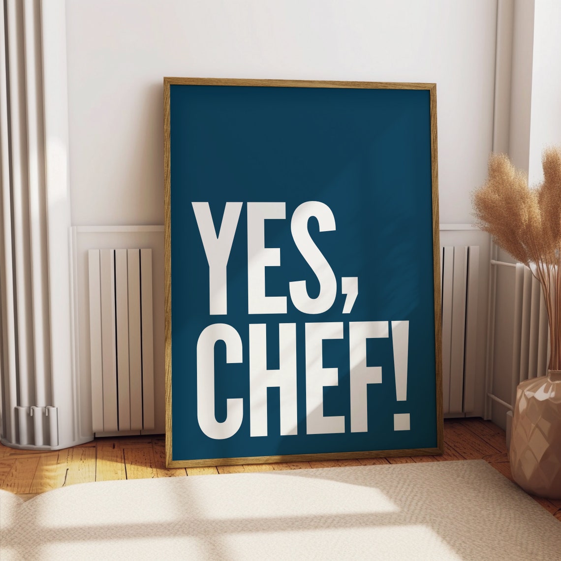 Yes Chef Navy Blue Bold Kitchen Call Retro Quote Typography Poster - Image 3