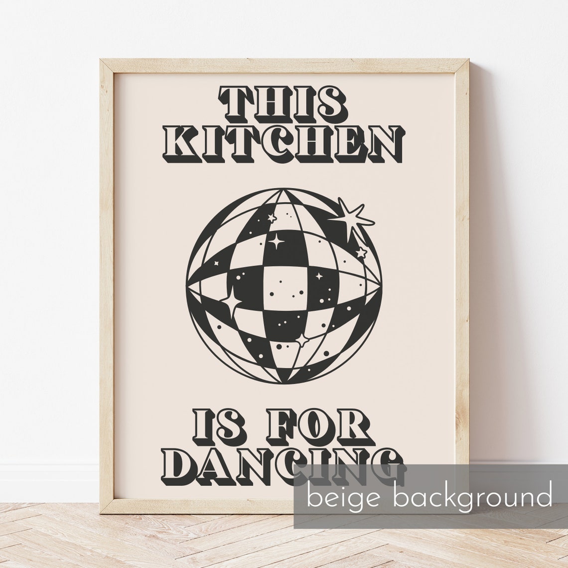 This Kitchen Is for Dancing Disco Ball Retro Typography Poster - Image 2