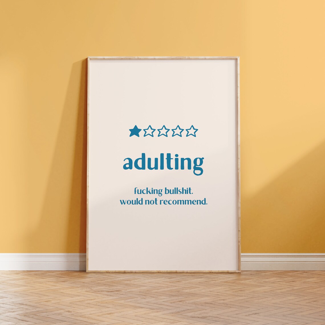 Adulting One Star Review Blue Funny Quote Serif Typography Wall Art - Image 4