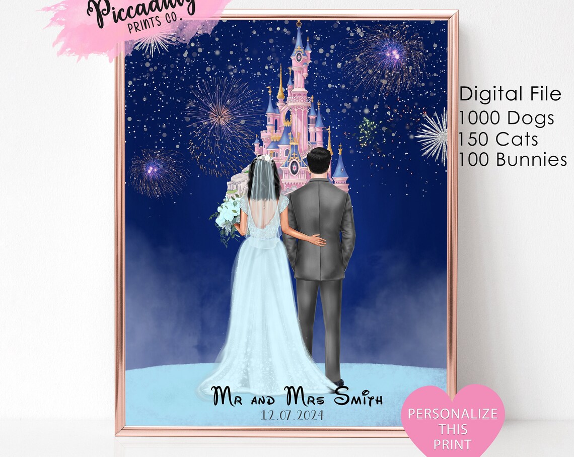 Personalised Disney Wedding Portrait Print With Pets