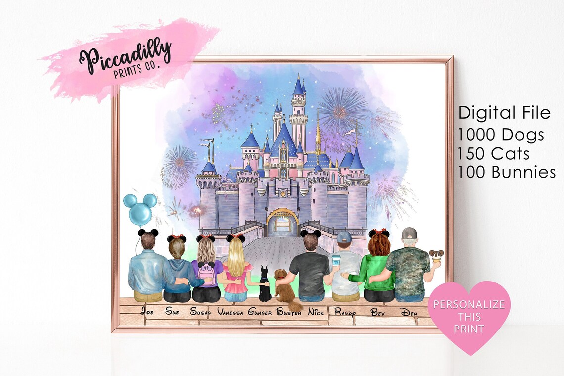 Personalised Disney Family Portrait Custom Lovers Art Print