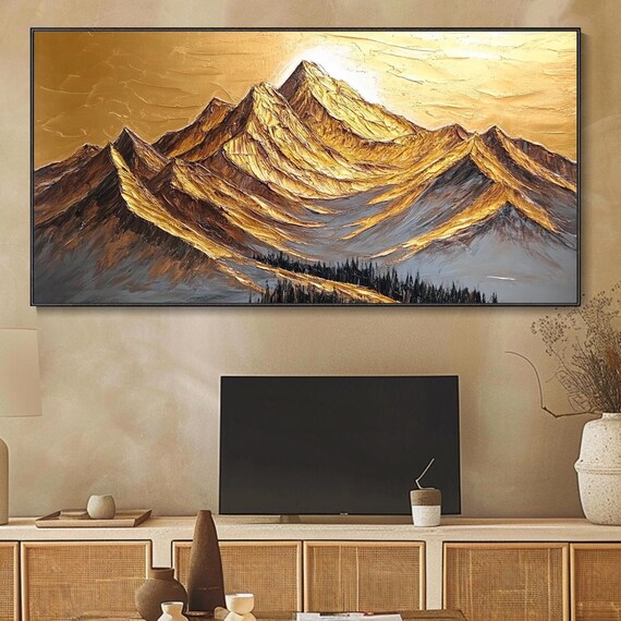Gold Mountain Painting On Original 3d Textured Wall Art Custom Wall Art Rolling Hill Painting Plaster Style Living Room Art
