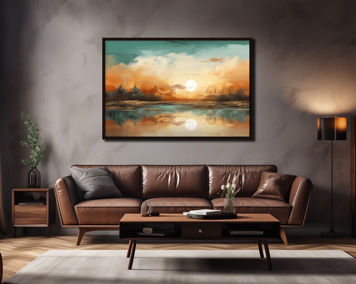 Abstract Nature Inspired Landscape Wall Art Print Surreal Teal Orange Poster Home Decor Modern Artwork Unframed Art Print Bedroom Art - Image 2