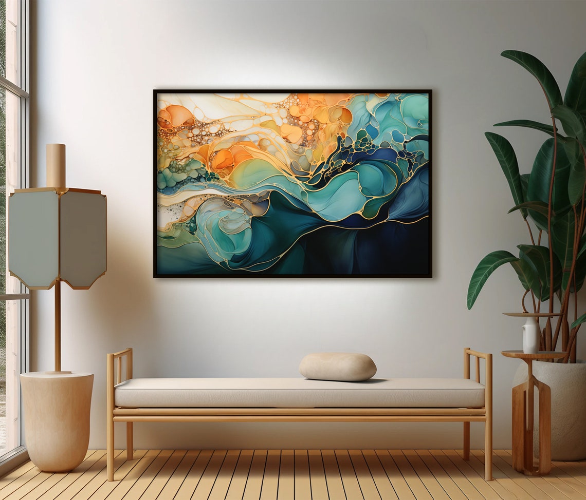 Abstract Wall Art Bold Beautiful Blue Orange Beige And Teal Poster Home Decor Modern Art Home Office Decor Statement Piece Unique Art - Image 3