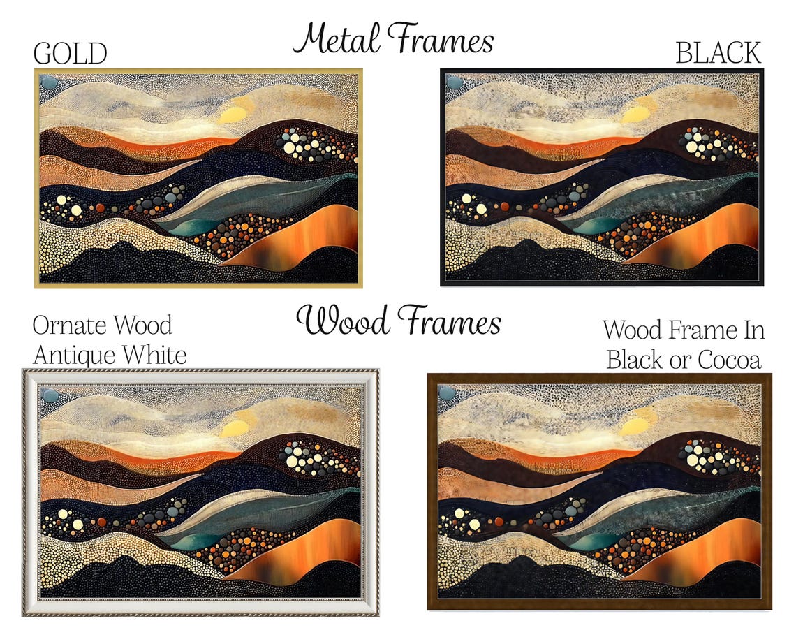 Aboriginal Dot Art Sunset Desert Hills Orange Black Landscape Poster - Image 2