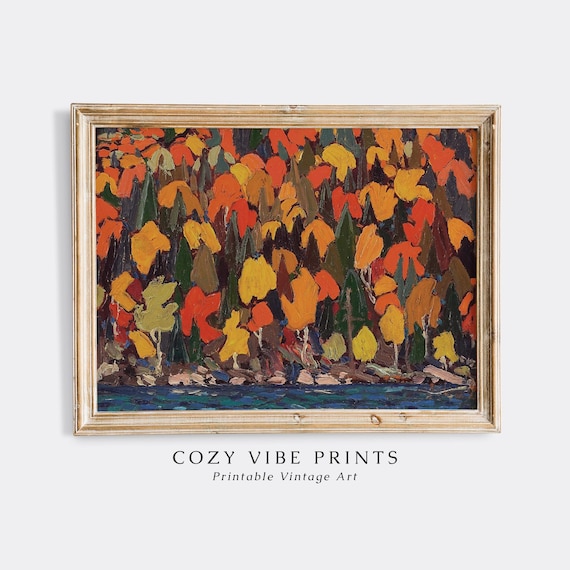 Colorful Autumn Forest Lake Expressionist Fall Foliage Art Poster