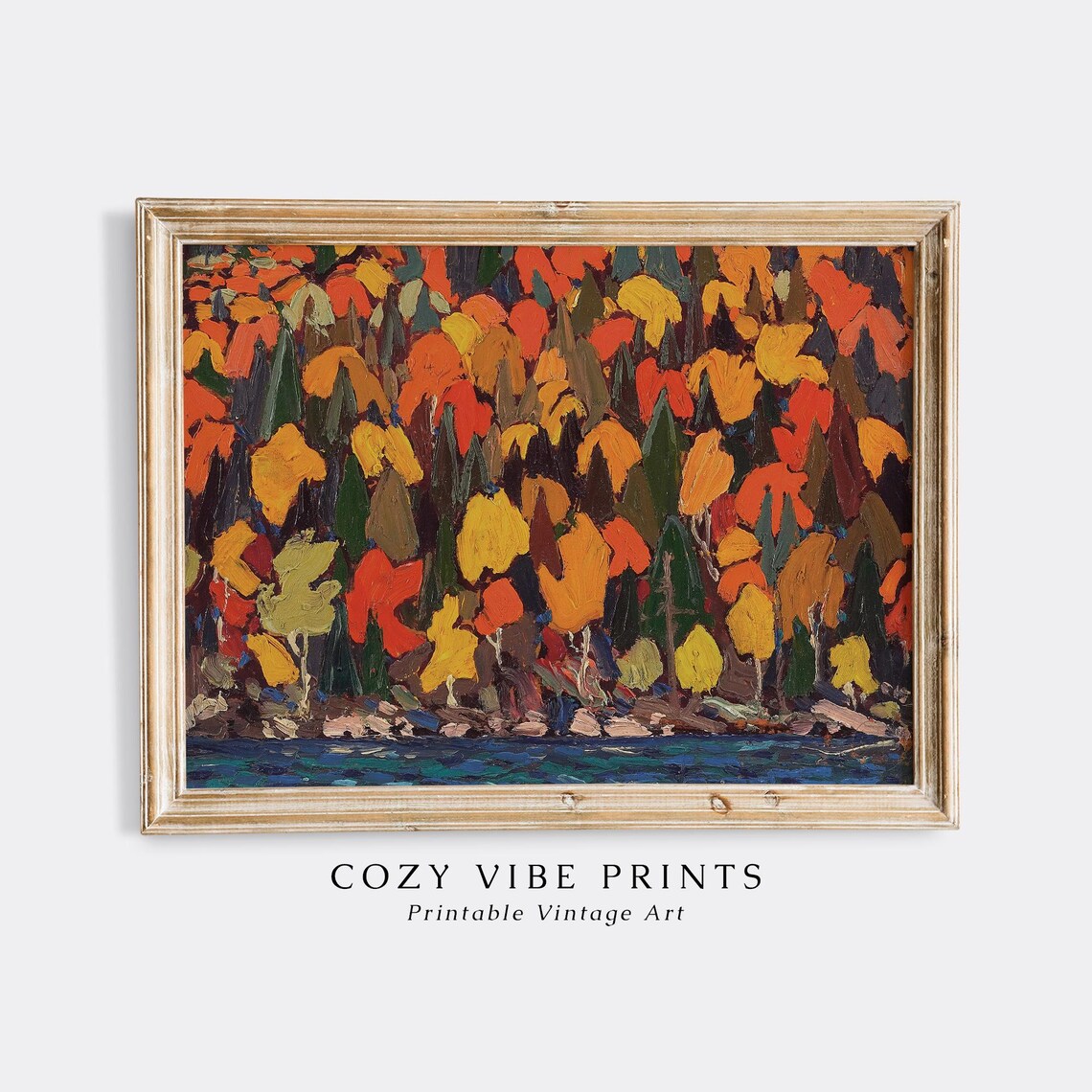 Colorful Autumn Forest Lake Expressionist Fall Foliage Art Poster
