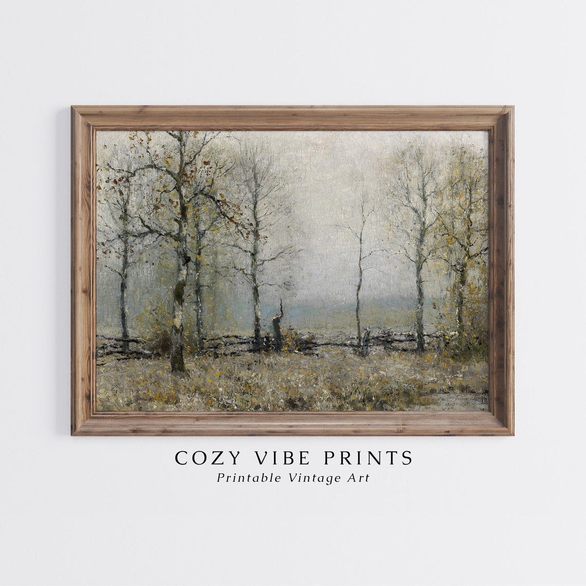 Rustic Autumn Birch Forest Oil Painting Muted Fall Landscape Poster - Image 4