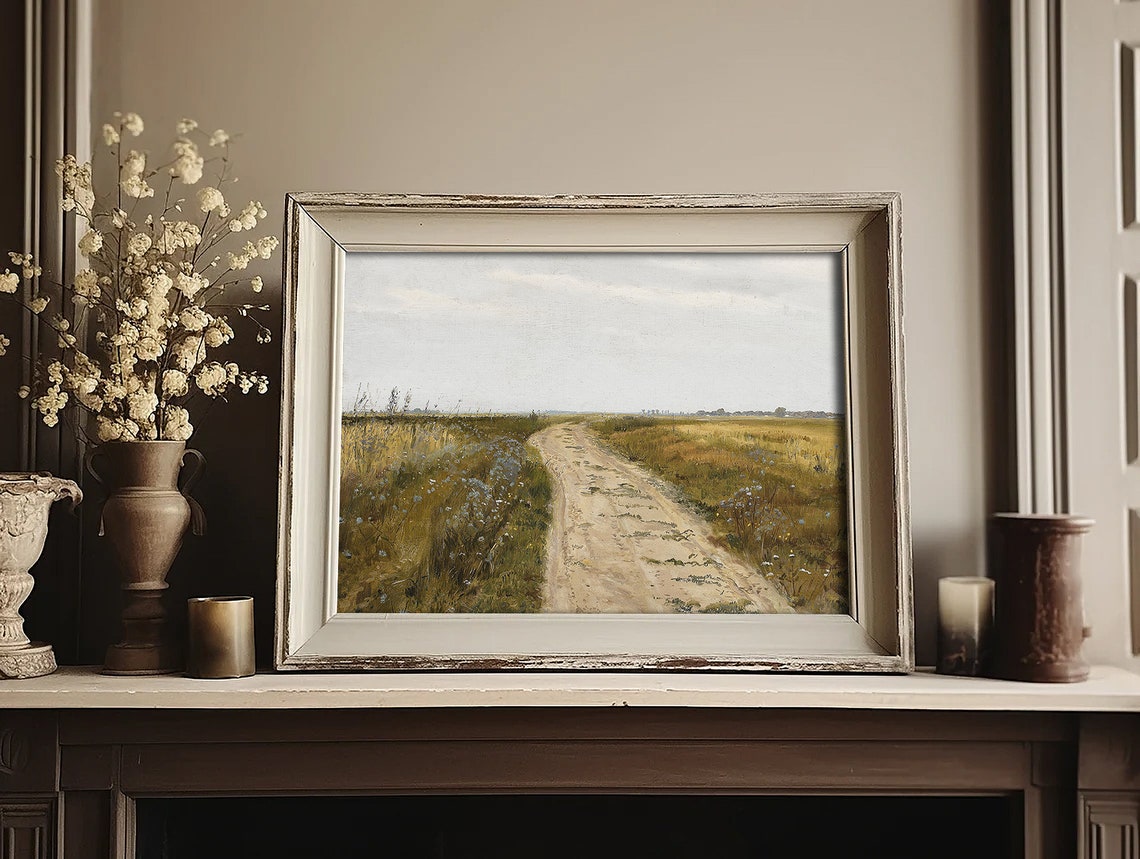 Country Dirt Road Golden Field Vintage Rustic Landscape Poster - Image 3