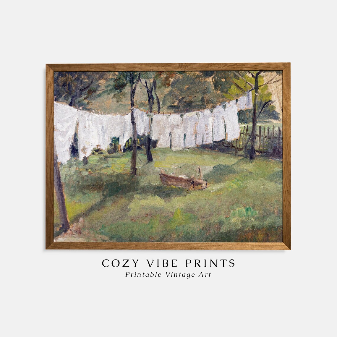White Laundry Hanging in Summer Garden Vintage Countryside Poster - Image 2
