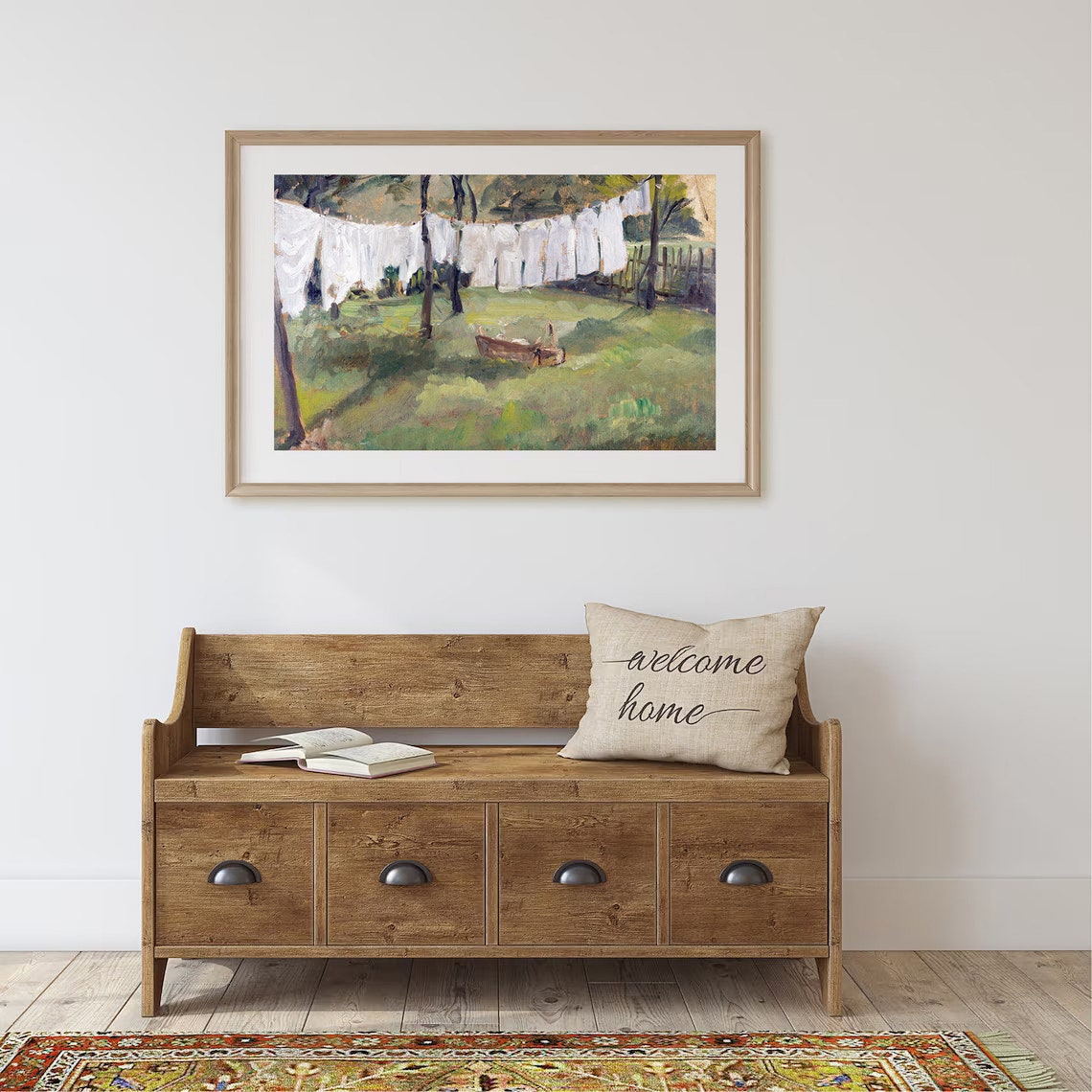 White Laundry Hanging in Summer Garden Vintage Countryside Poster - Image 3