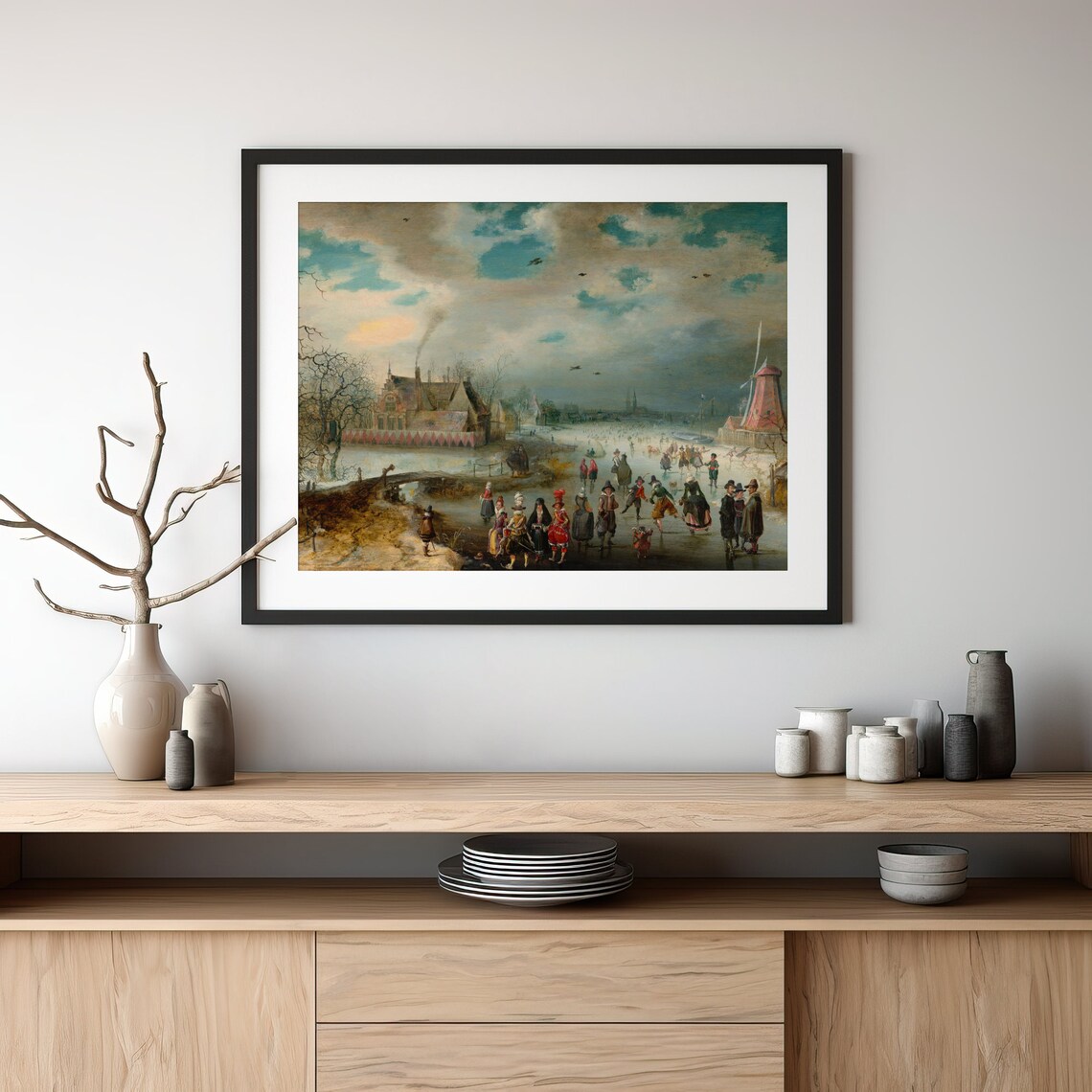 Dutch Winter Skaters on Frozen Canal Old Masters Scene Painting Poster - Image 3
