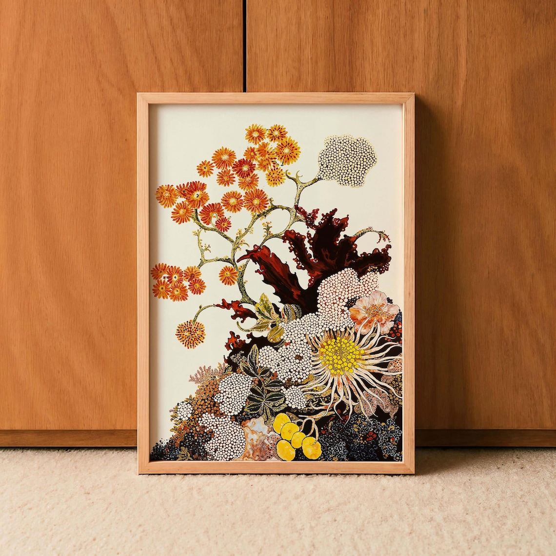 Abstract Botanical Dotted Floral Art Print, Yayoi Kusama Inspired