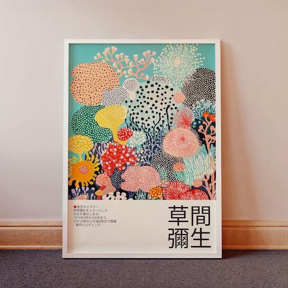 Yayoi Kusama Inspired Poster Unframed Print Kusama Artworks With Coral Reef Abstract Art Modern Polka Art Japanese Vintage Poster