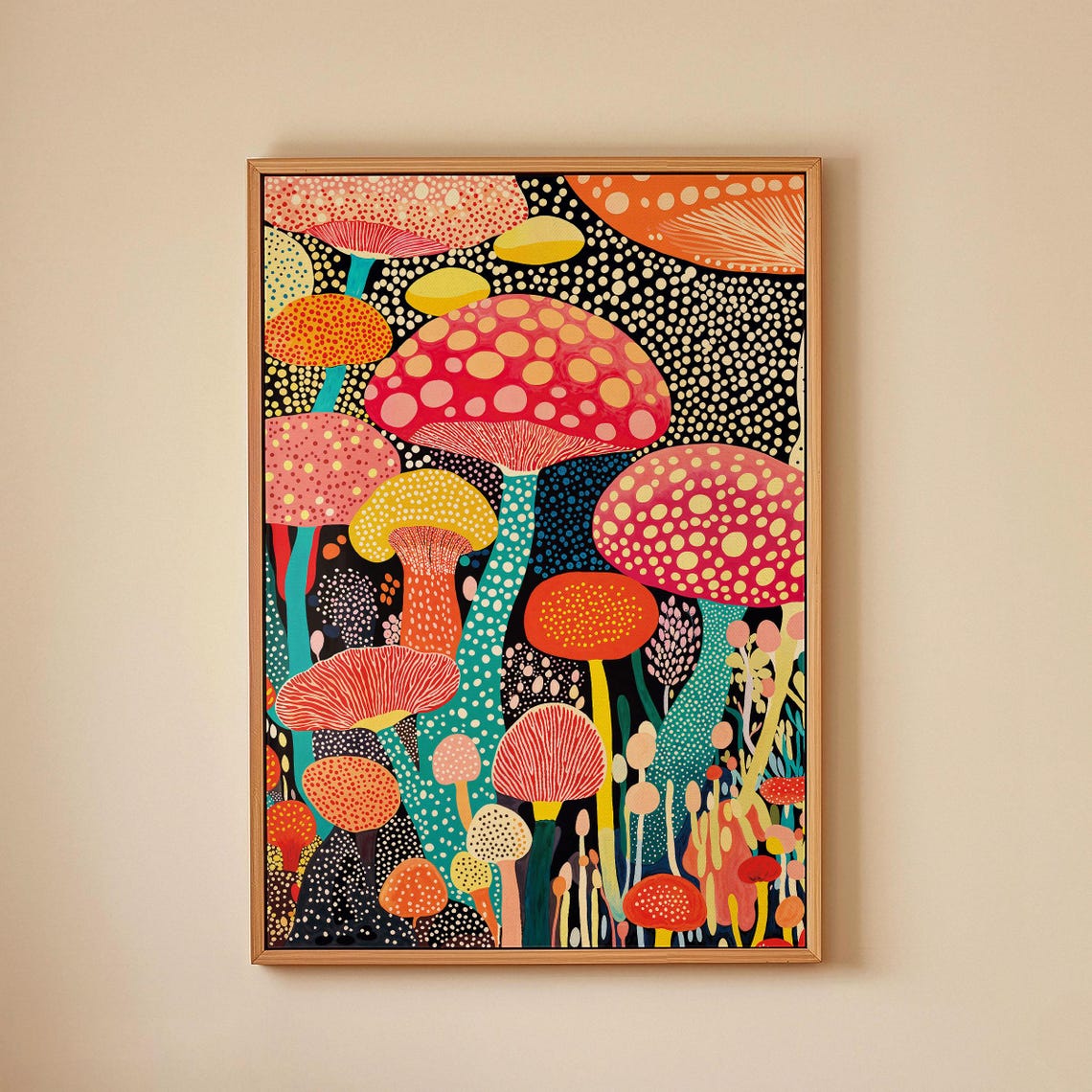 Yayoi Kusama Scarlet Mushroom Wonderland Night Forest Art Poster