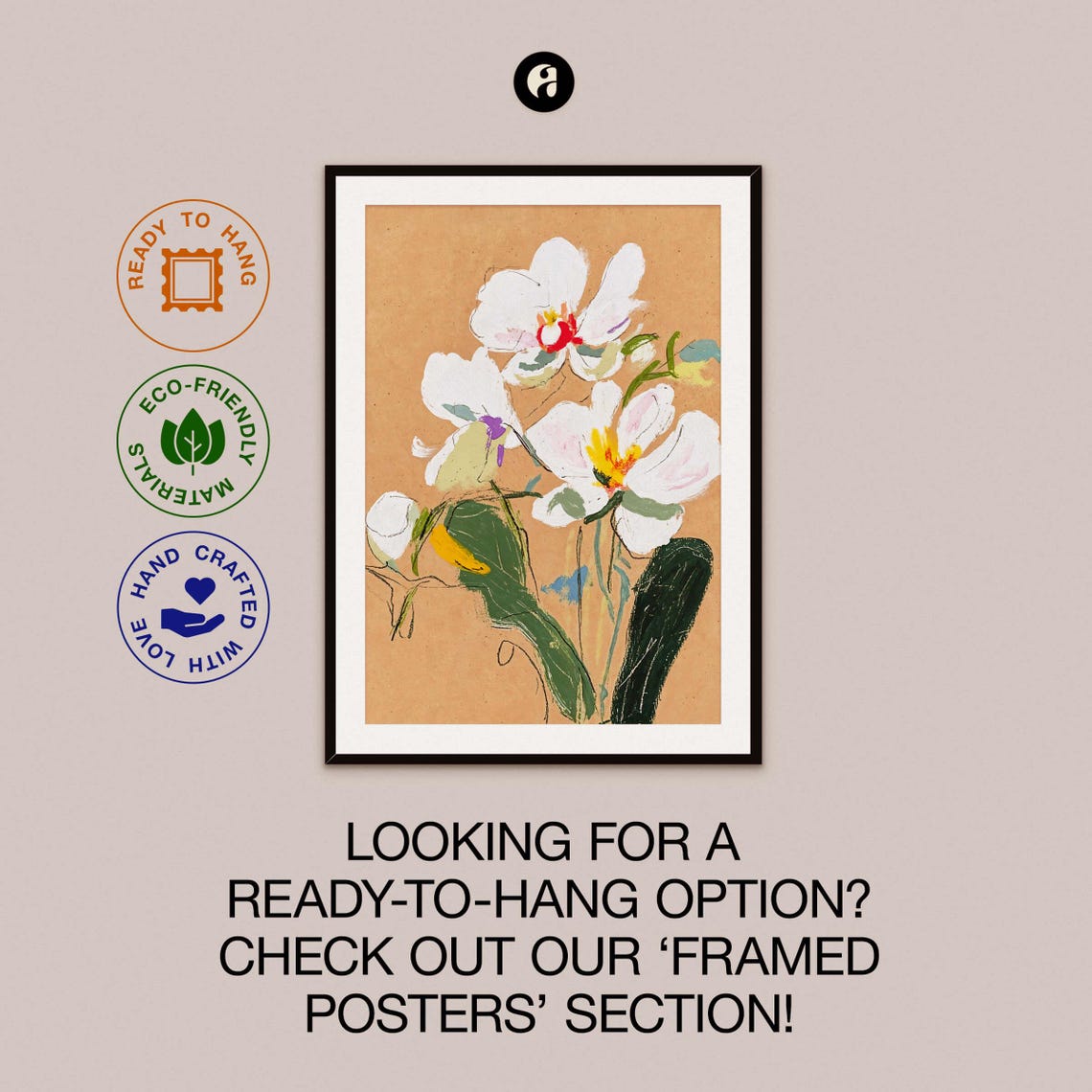 Freehand White Orchid Watercolor Painting on Kraft Botanical Poster - Image 2