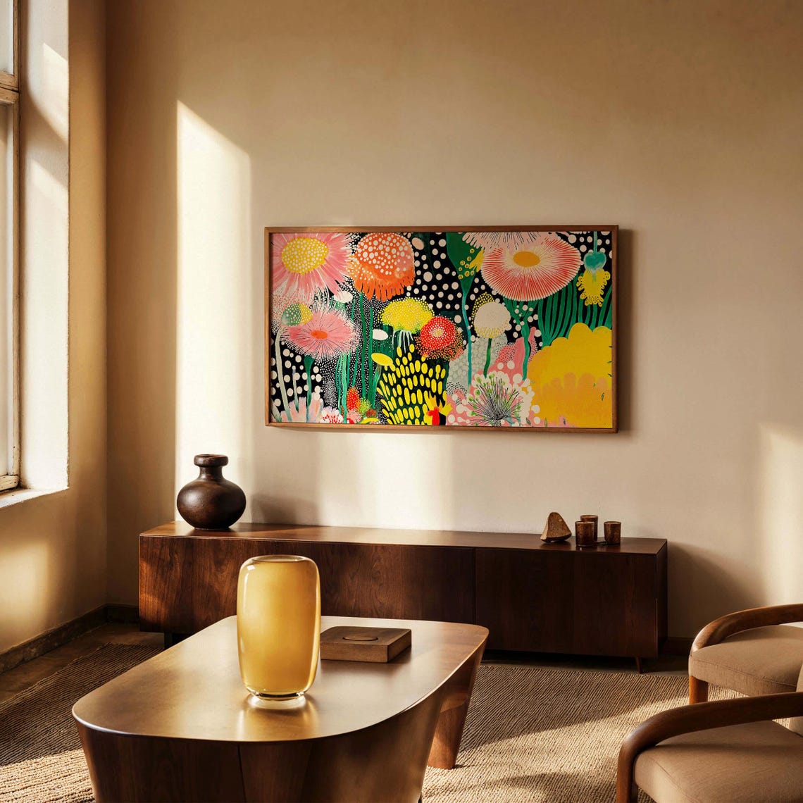 Kusama Inspired Panoramic Giant Dotted Wildflower Garden Wall Art - Image 3