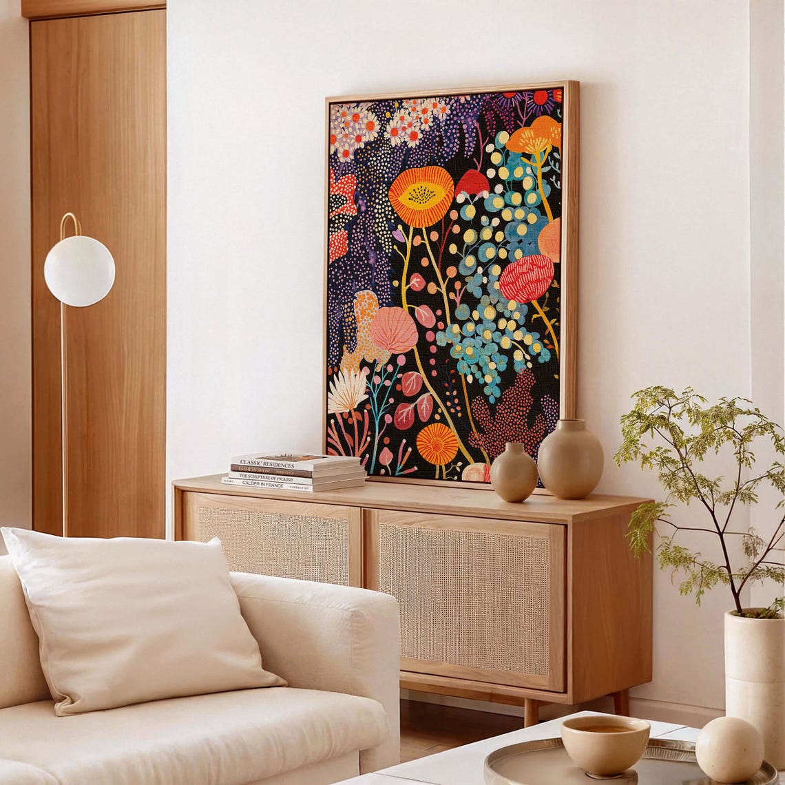 Yayoi Kusama Orange Poppy Blossoms Black Night Garden Artwork Poster - Image 3