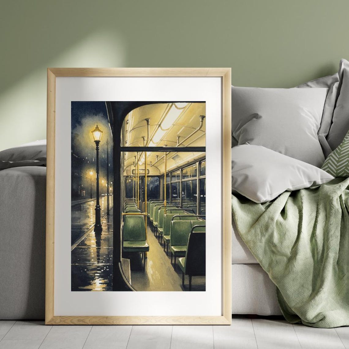 Empty Night Bus Vintage Transit Window Hopper Style Art Poster