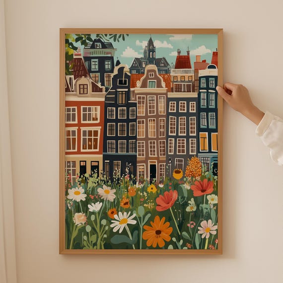 Flower Market Amsterdam Poster, Botanical Kitchen Art
