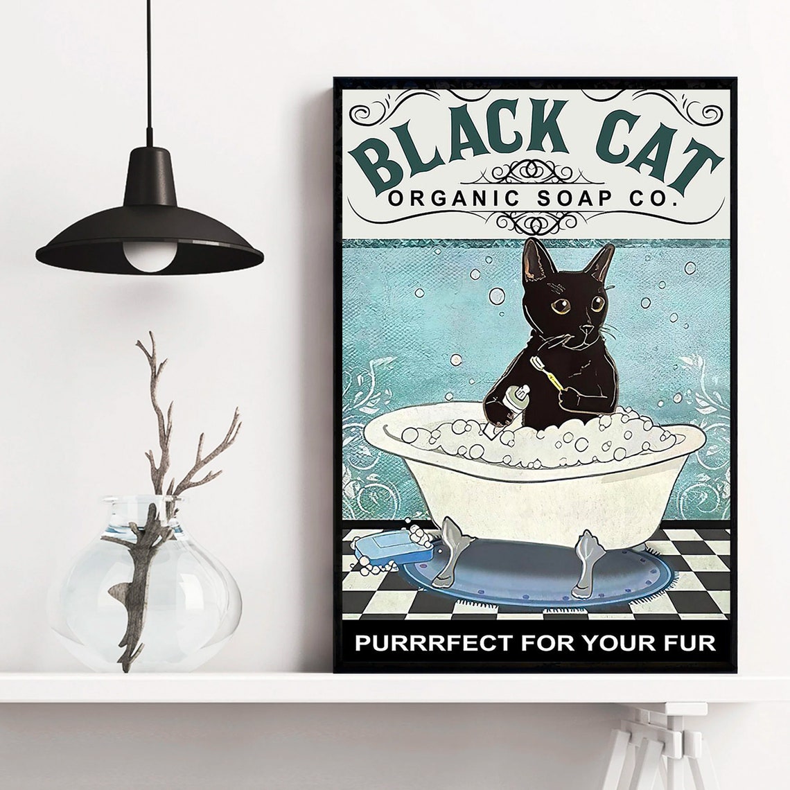 Vintage Black Cat Organic Soap Co Funny Bathroom Bubble Bath Poster - Image 2