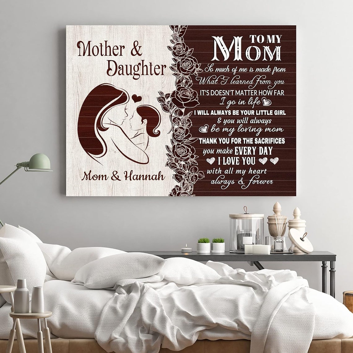 Mother Daughter Embrace Rose Silhouette Canvas Wall Art Gift From Mom - Image 4