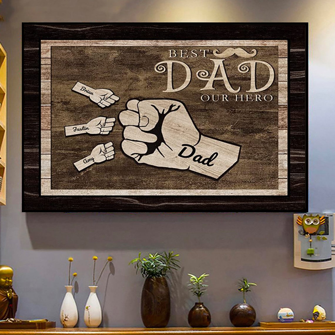 Best Dad Our Hero Rustic Wooden Fist Bump Sign Father Poster - Image 3