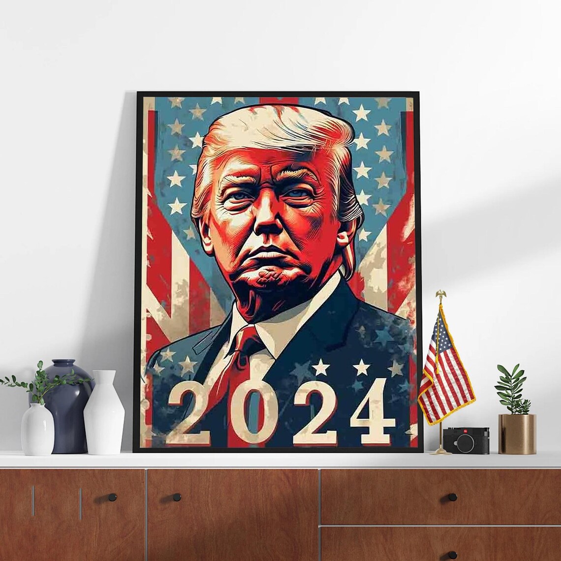 Donald Trump 2024 Portrait With American Flag Vintage Pop Art Poster - Image 4