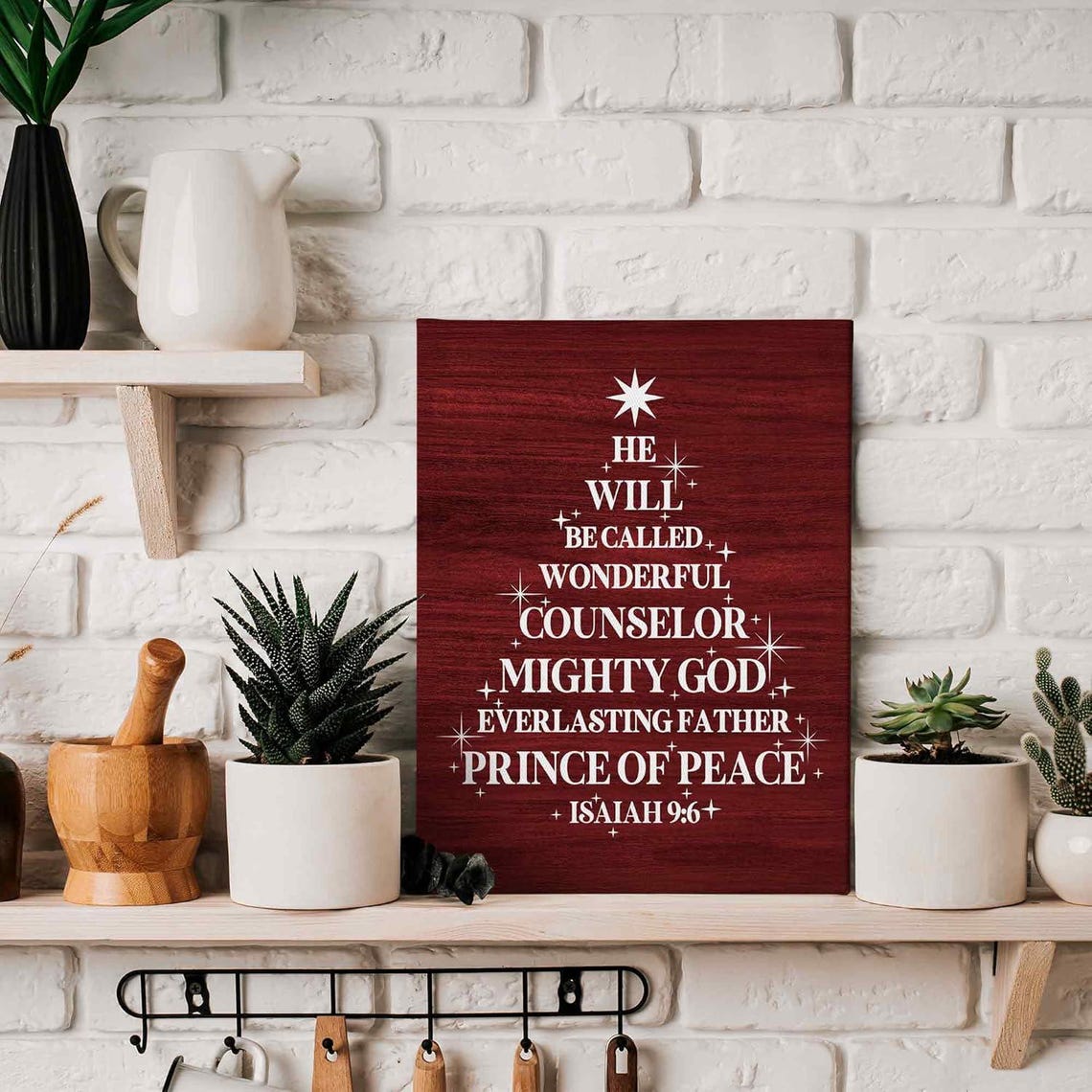 Red Winter Christian Christmas Tree Wall Art Decor Isaiah Bible Verse Scripture Wall Art Print For Home Bedroom Living Room - Image 4