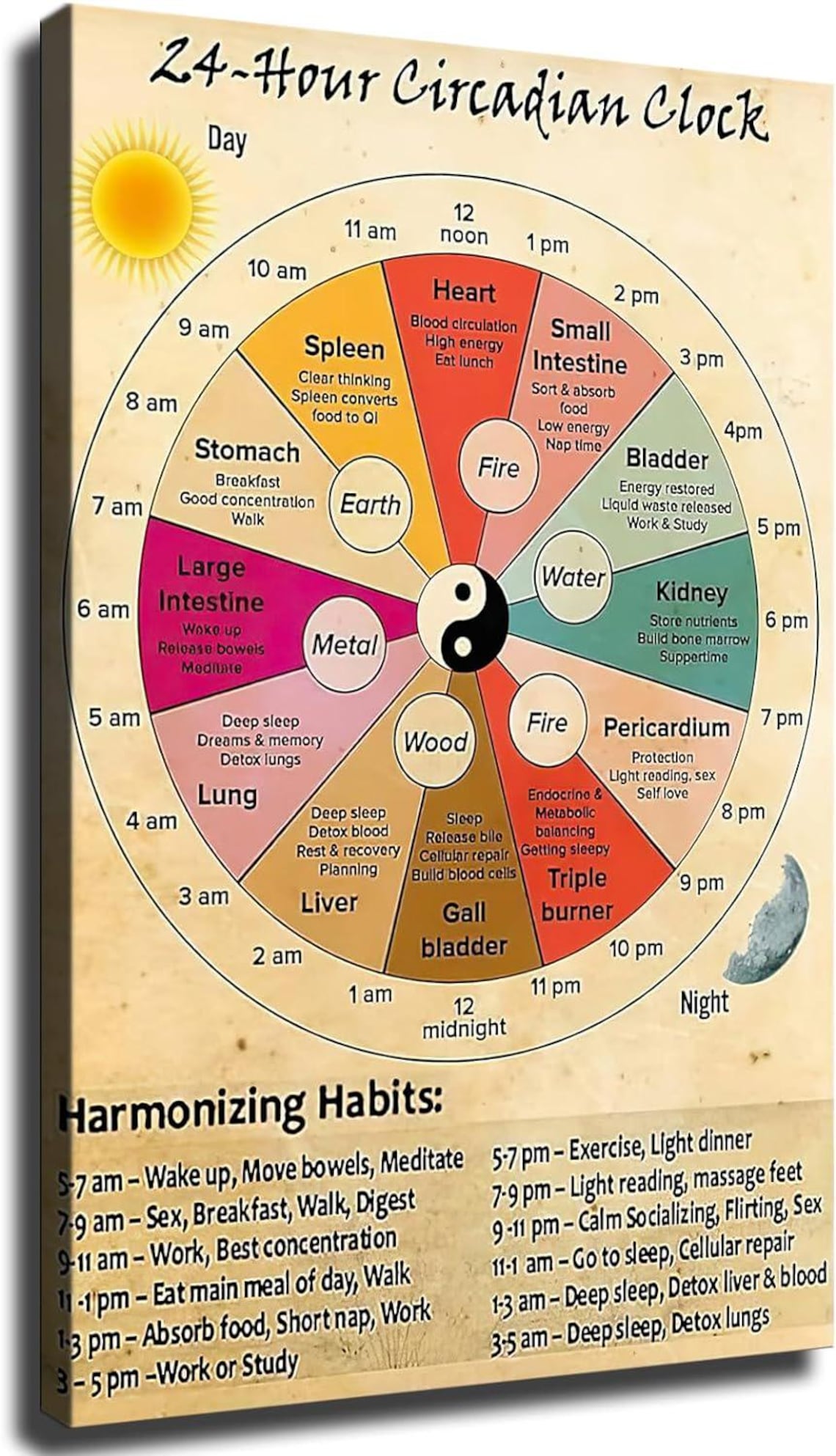 24-Hour Circadian Clock Chinese Medicine Organ Wheel Vintage Poster - Image 2