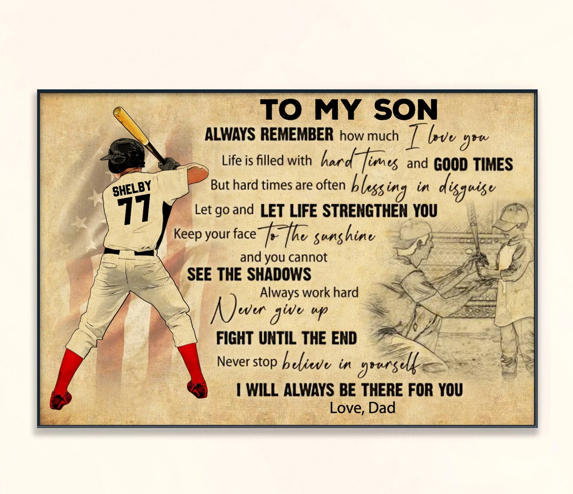 To My Son Baseball Batter Dad Love Personalized Vintage Gift Poster
