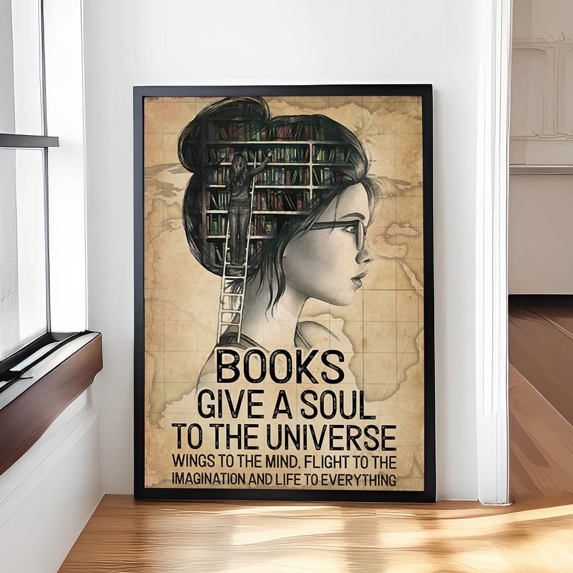 Books Give A Soul To The Universe Vintage Reader Girl Poster