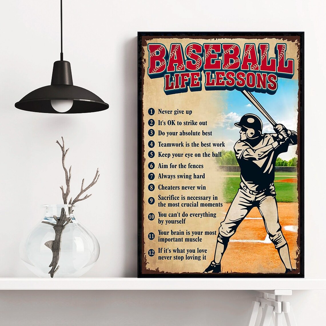 Baseball Life Lessons Vintage Batter Twelve Rules Sports Poster - Image 4