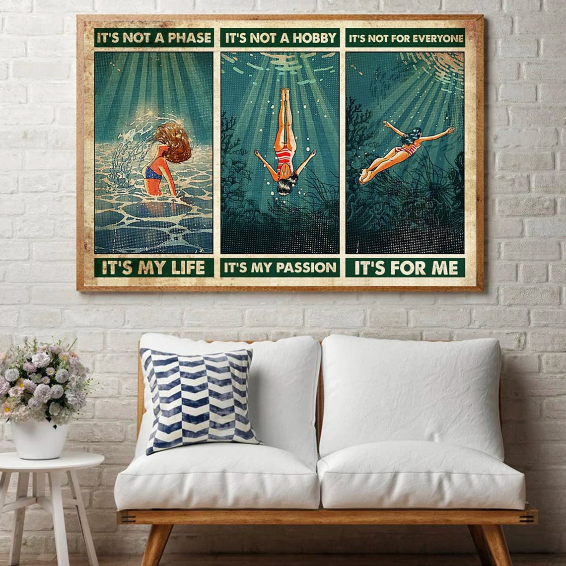 Vintage Swimming Triptych 'It's Not A Phase It's My Life' Poster - Image 4