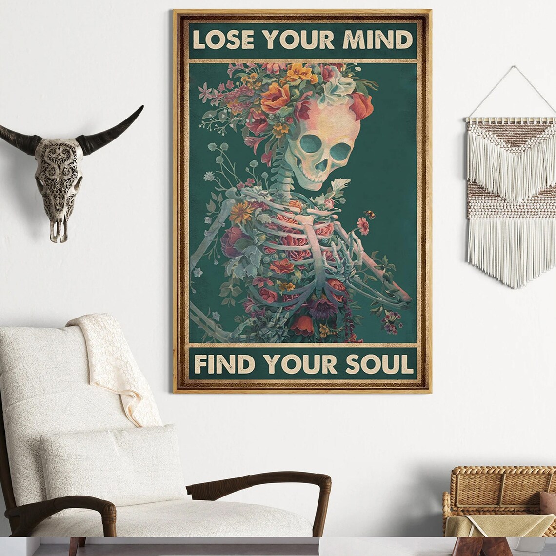 Lose Your Mind Find Your Soul Floral Skeleton Vintage Poster - Image 4