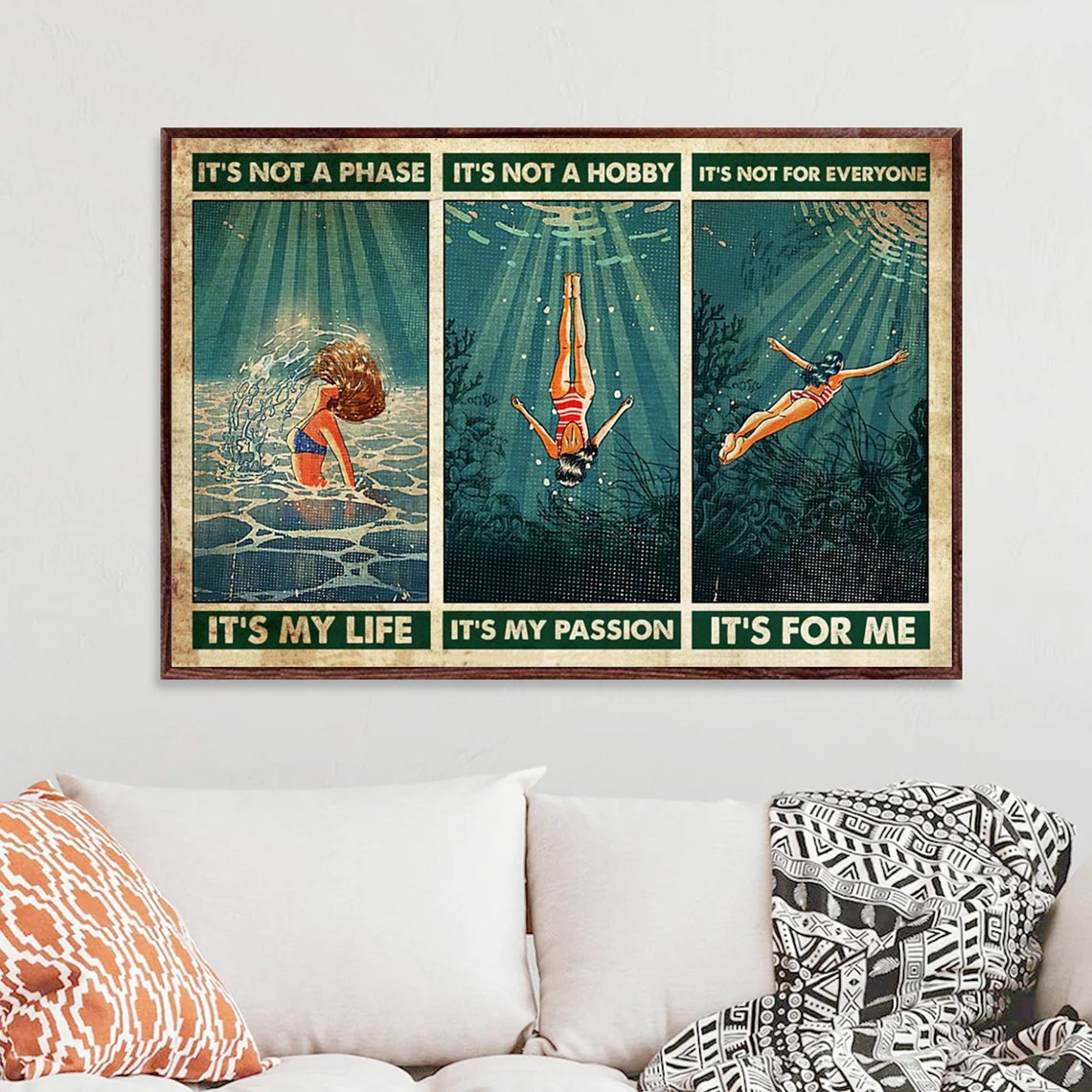 Vintage Swimming Triptych 'It's Not A Phase It's My Life' Poster - Image 3