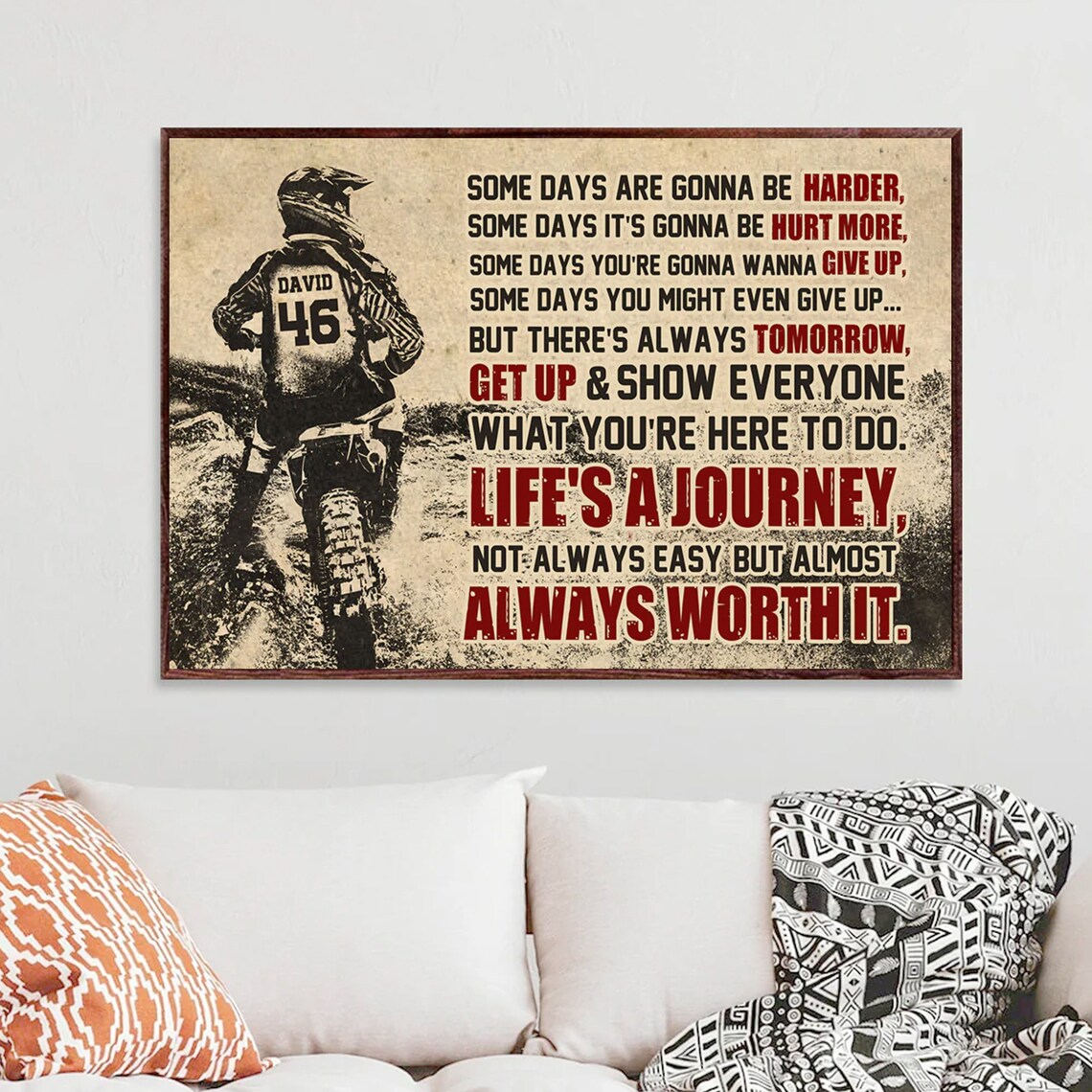 Vintage Motocross Dirt Bike Journey Worth It Inspirational Poster - Image 3