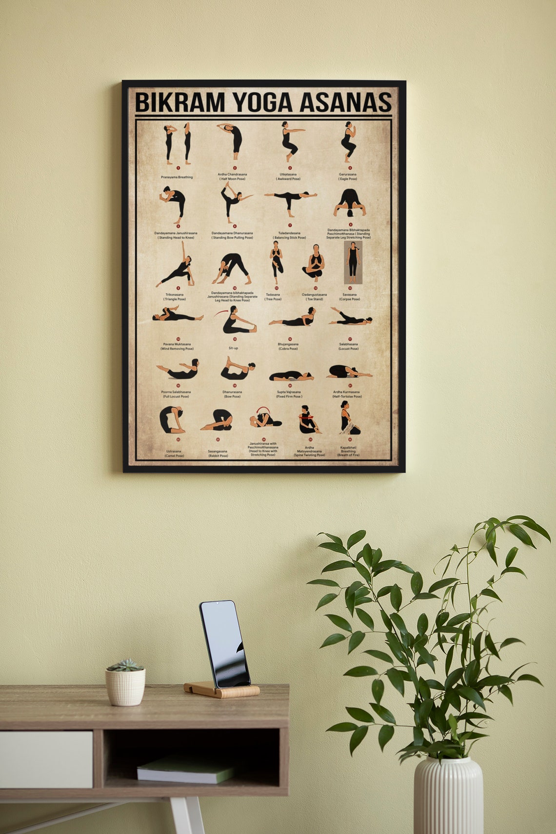 Bikram Yoga Asanas Chart 26 Poses Vintage Practice Guide Poster - Image 3